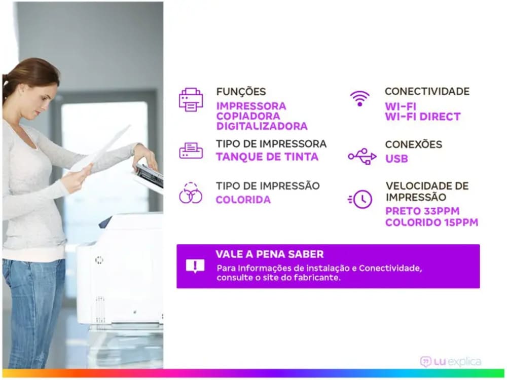 Impressora Multifuncional Tanque de Tinta Ecotank L3250, Colorida, Wi-Fi, Conexão USB, Bivolt, Epson