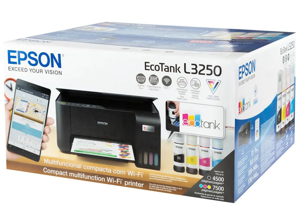 Impressora Multifuncional Tanque de Tinta Ecotank L3250, Colorida, Wi-Fi, Conexão USB, Bivolt, Epson