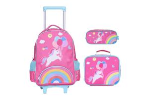 Kit Escolar Mochila de Rodinhas Lancheira e Estojo Unicórnio e Arco-íris Rodinha Sortido - Yins