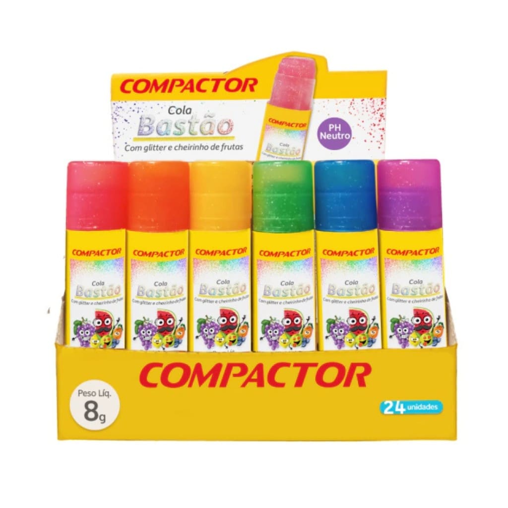 Cola Bastão Escolar com Gliter e Cheiro 8g - Compactor