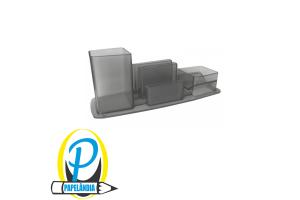 Trio porta lapis/clipes/lembrete fume translucido